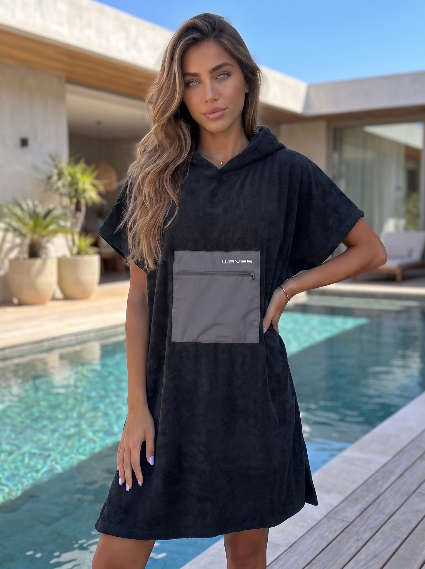 Poncho Waves Preto - 100% algodão, NOPerfection